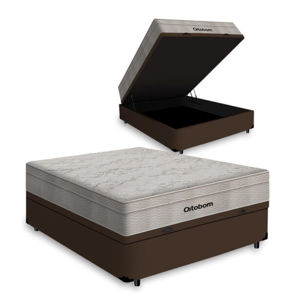Cama Box com Baú Casal + Colchão De Molas Ensacadas - Ortobom - AirTech SpringPocket 138x188x72cm