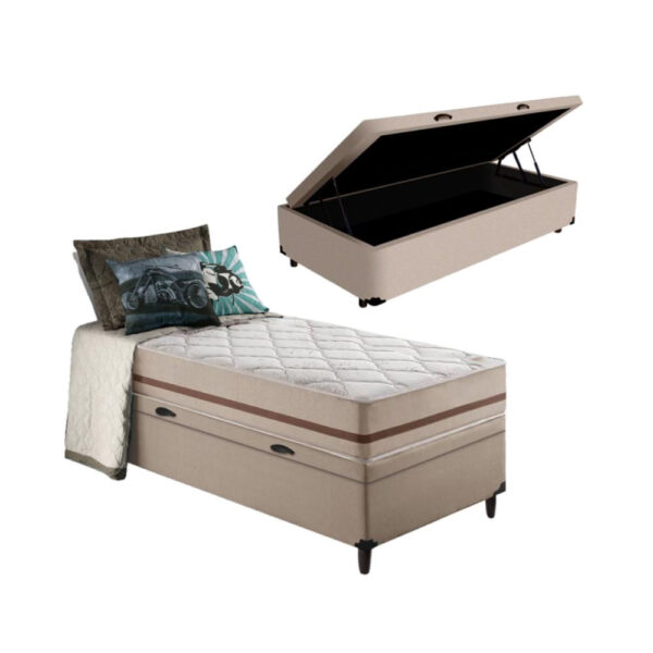 Cama Box Baú + Colchão Solteiro King Classic Molas Pocket 96x203x64cm