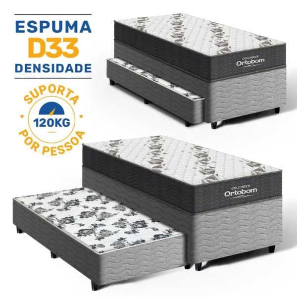Cama Box com Colchão de Espuma D33 Ortobom Airtech 100 + Auxiliar de Espuma Unique Solteiro 88cm