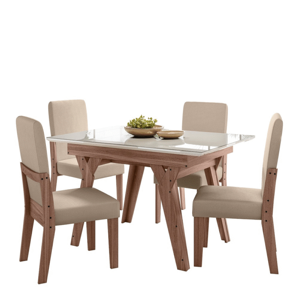 Conjunto Sala de Jantar Dubai 1,10 com 4 Cadeiras Amendoa 74B