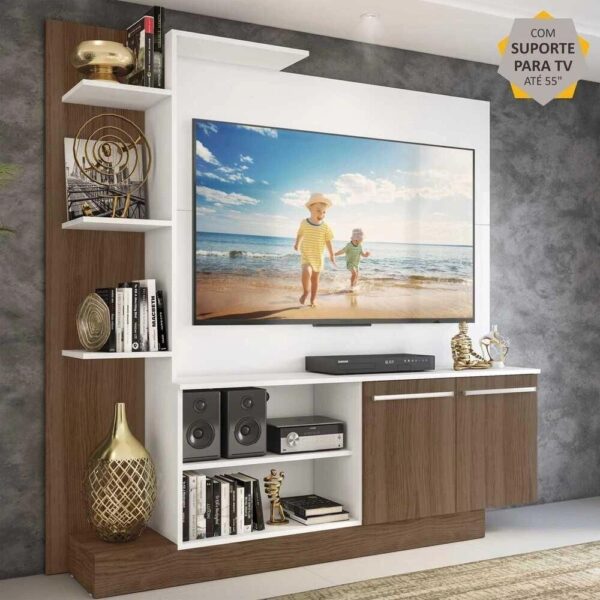 Estante Home Theater com Suporte ptv até 55” Denver Multimóveis BrancoMadeirado