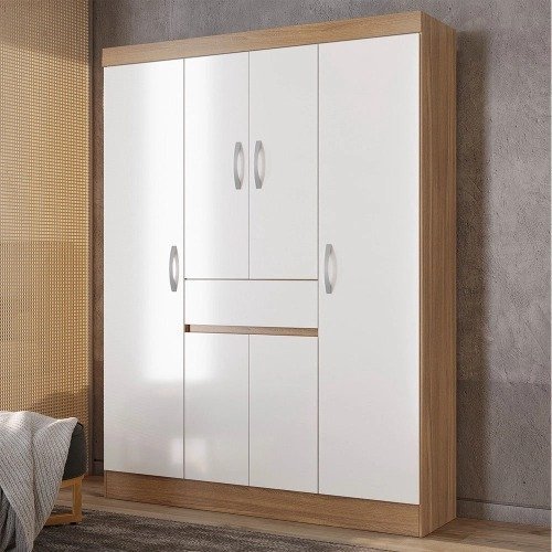 Guarda-Roupa de Solteiro 06 Portas e 01 Gaveta Sampa Amêndola/Branco Demóbile