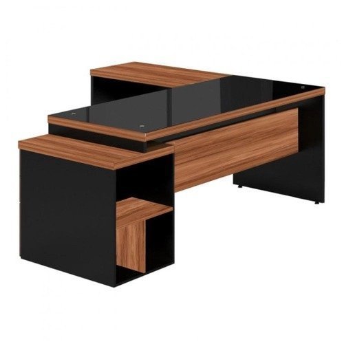 Mesa para Escritório em L com vidro fumê – 1,92X1,60M – work start – nogal sevilhapreto – 21407